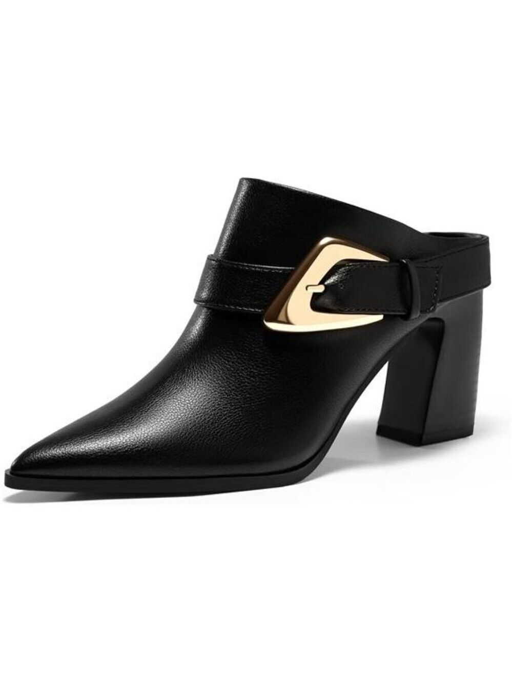 Chunky Heel Pointed Toe Mules Booties Slip On Ankle Boots Dress Shoes Women
